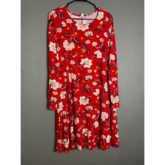 Old Navy Women's Red Long Sleeve Floral Pattern Dress Size Large NWOT - Picture 2 of 6